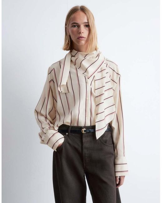 & Other Stories White Scarf Neck Blouse With Volume Sleeves