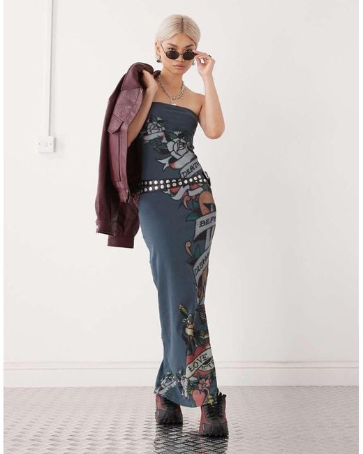Ed Hardy Slogan Bandeau Dress in Blue | Lyst UK Ed Hardy Slogan Bandeau Dress in Blue | Lyst UK