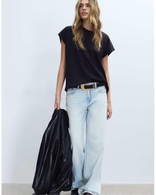 Stradivarius Blue B06 Basic Dropped-Shoulder T-Shirt