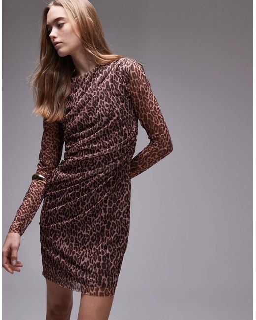 & Other Stories Women's Purple Long Sleeve Mini Mesh Dress With Drape Detail & Other Stories Women's Purple Long Sleeve Mini Mesh Dress With Drape Detail