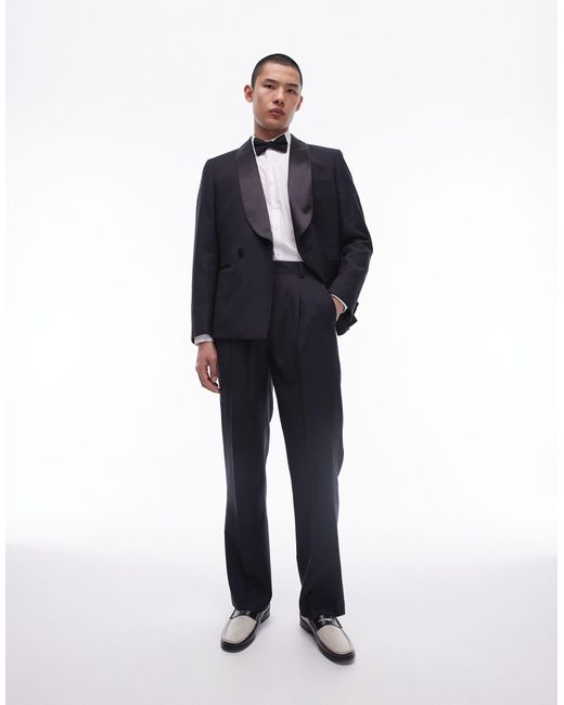 Topman Blue Premium Slim Wool Rich Tux Suit Jacket for men