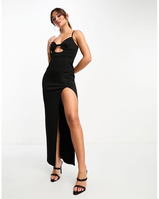 ASOS Midi Dress With Under Bust Cut Out And Strappy Back in Black Lyst