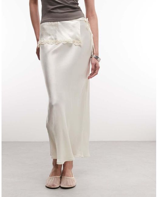 Reclaimed Vintage White Satin Maxi Slip Skirt With Layered Frill