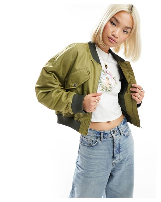 ONLY White Cropped High Shine Bomber Jacket