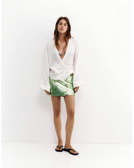Mini-jupe à sequins Pull&Bear en coloris White