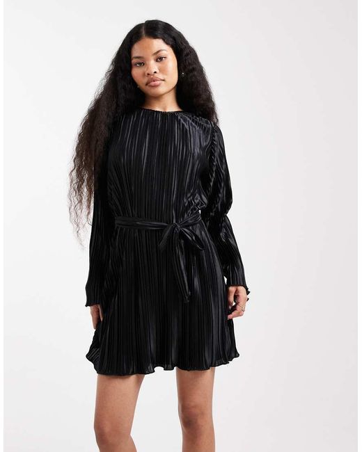 Vero Moda Black Tie Waist Plisse Mini Dress