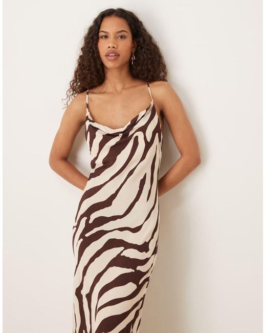 Vestido Lencero Con Estampado De Cebra De Chifón De Mango de color Natural