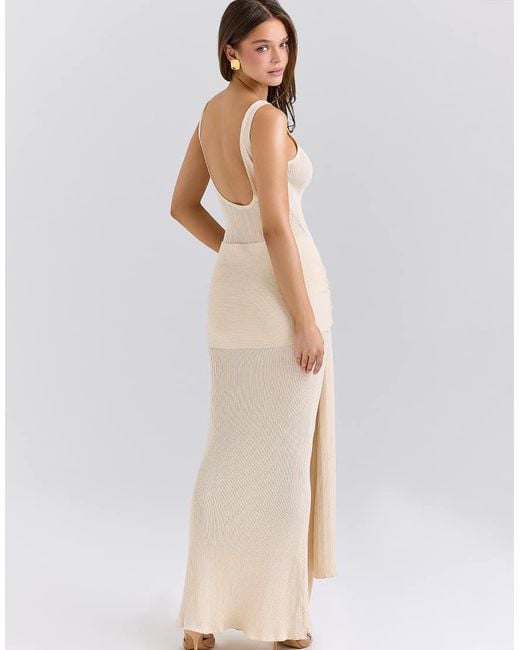 House Of Cb Natural Akaia Champagne Draped Silky Knit Maxi Dress