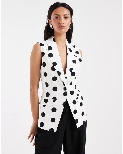 ONLY White Tailored Linen Blend Waistcoat
