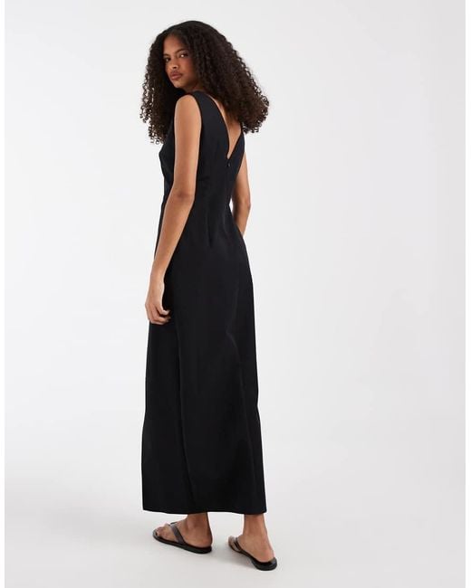 ASOS Blue V-Neck Column Midi Dress With Double Split