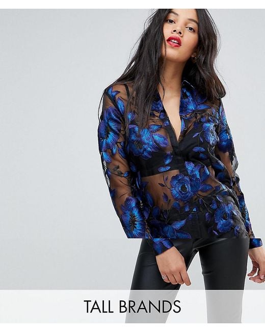 Y.A.S Black Floral Embroidered Sheer Blouse
