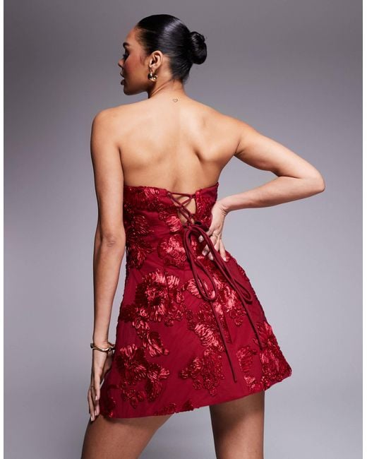 strapless open back dress Red Bandeau Tiered Mini Dress – Rare London