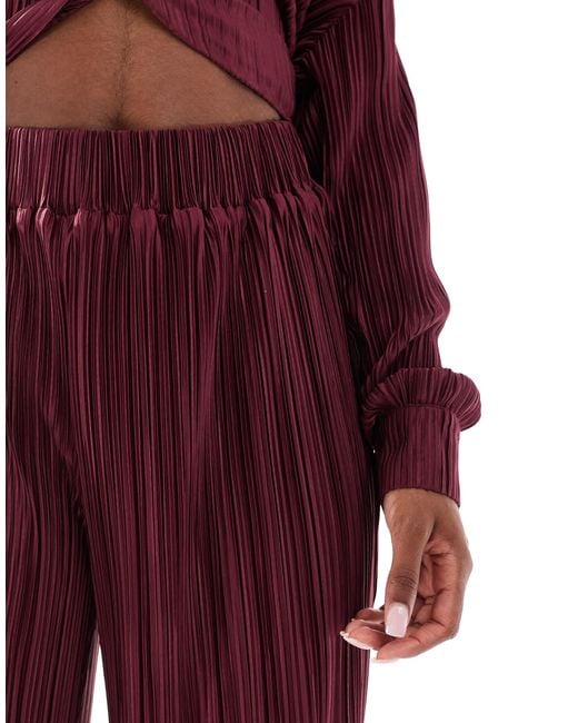 4th & Reckless Red Plisse Elastic Waist Wide Leg Pants