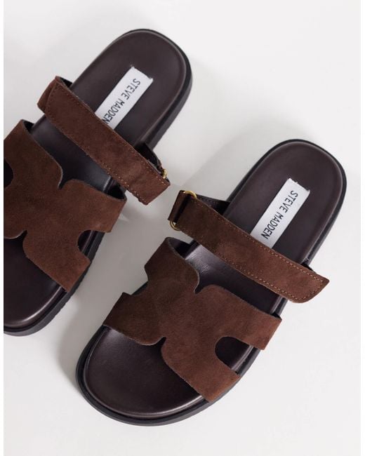 Steve Madden Brown Missile Suede Strap Slides