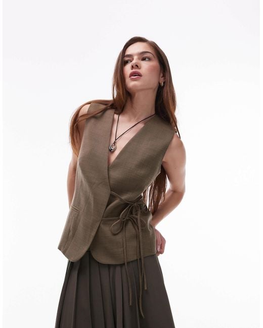 TOPSHOP Brown Tie Side Waistcoat