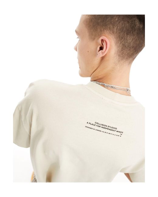 Collusion – studios – schweres oversize-t-shirt in Natural für Herren