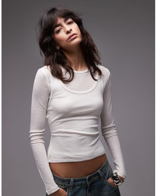 ASOS Gray Double Layer Sheer Top