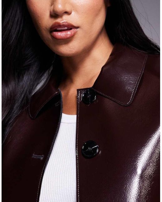 River Island Blue Faux Leather Button Up Jacket