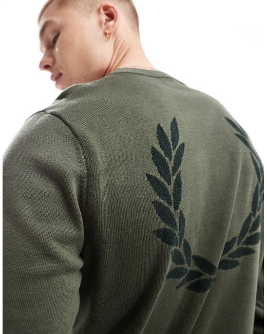 Fred Perry Gray Boucle Laurel Wreath Knitted Jumper for men