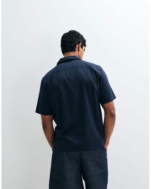 Mango Blue Regular Fit Short Sleeve Striped Shirt for men