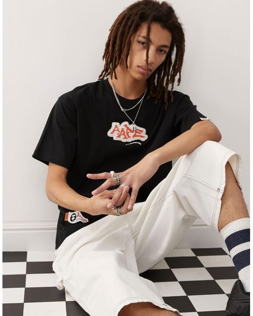 Aape By A Bathing Ape White Aape By A Bathing Ape Skater Print T-shirt for men