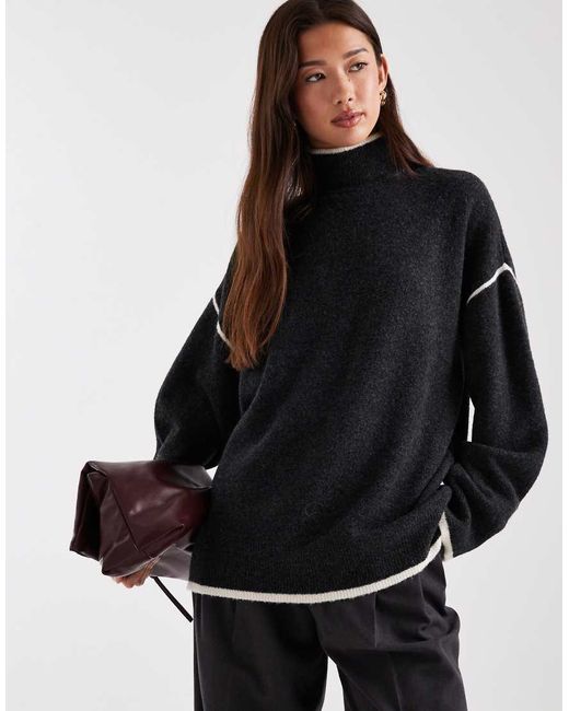 Vero Moda Black High Neck Knitted Jumper With Contrast Tipping