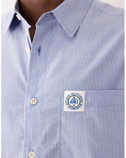 ASOS Purple Oversized Stripe Shirt With Chest Badge for men