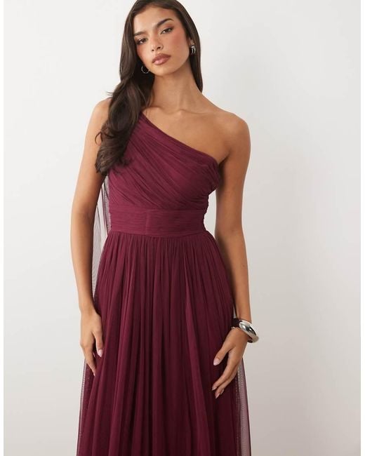 LACE & BEADS Purple Bridesmaid One Shoulder Scarf Neck Maxi Dress