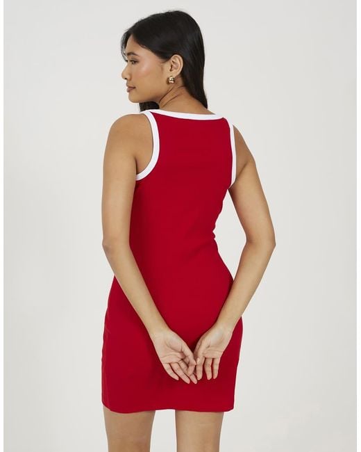 Brave Soul Red Cotton Jersey Contrast Piping Bodycon Mini Dress