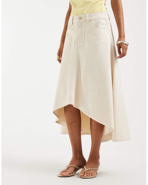 Object Natural High Low Hem Full Denim Skirt