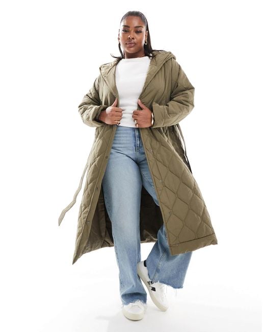 Manteau matelasse long avec ceinture a nouer olive Vero Moda en coloris Vert Lyst