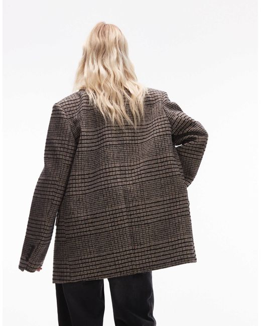 TOPSHOP Heritage Check Blazer With Wool in Brown Lyst