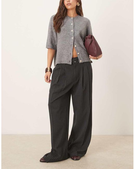 ASOS Natural Tailoring Low Rise Wide Leg Trousers With Asymmetric Waistband