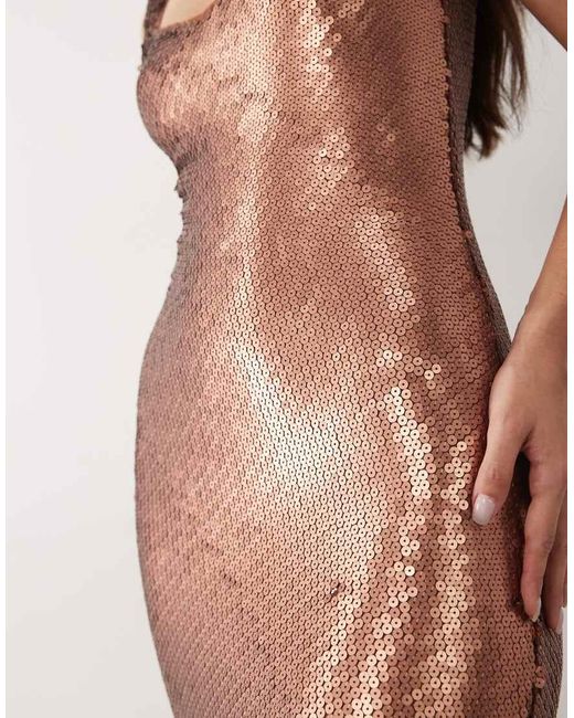 ASOS Brown Sequined Scoop Back Maxi Dress