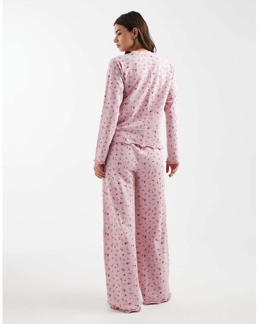 Threadbare Pink Long Sleeve Pyjama Set With Ditsy Floral Print