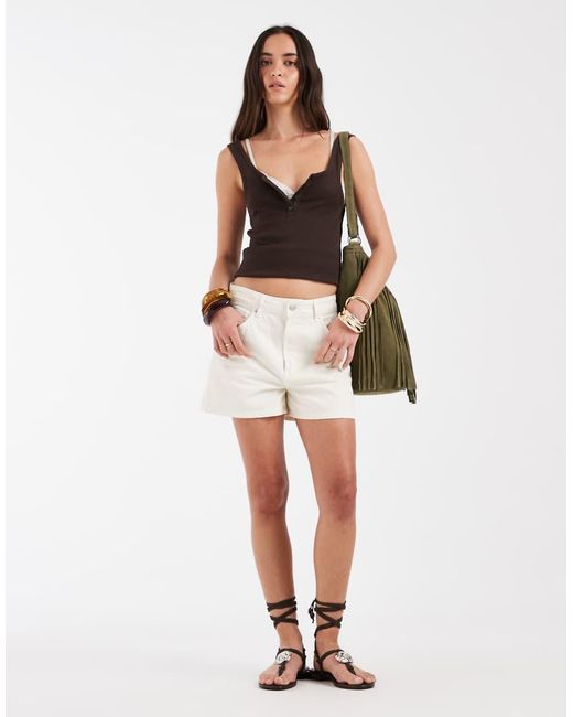 ASOS Natural Ribbed Scoop Neck Henley Tank Top