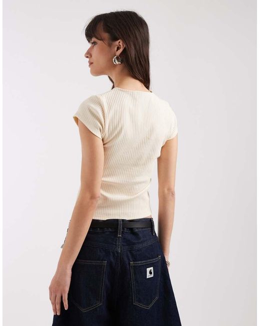 ASOS White Compact Ribbed Button Up Short Sleeve Cardigan
