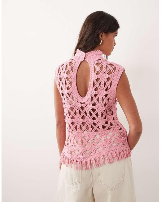 ARRANGE Pink Crochet Knit Sleeveless Top