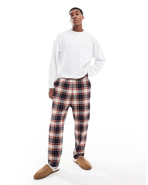 Jack & Jones White Brushed Check Pyjama Bottoms for men