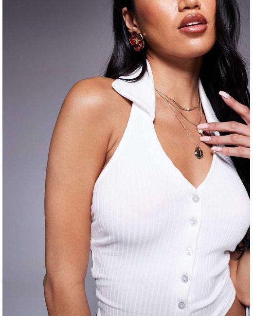 River Island Gray Halter Neck Button Through Top