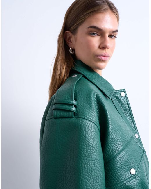 TOPSHOP Blue Bubble Pu 80s Bomber Jacket