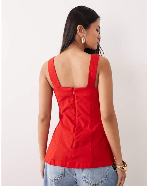 Nobody's Child Red Valencia Cotton Rich Square Neck Peplum Top