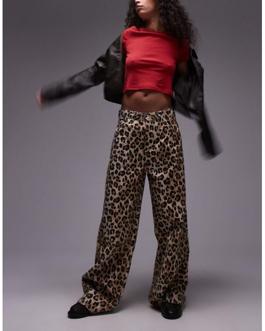 Mango Black Oversized Straight Leg Leopard Print Jeans