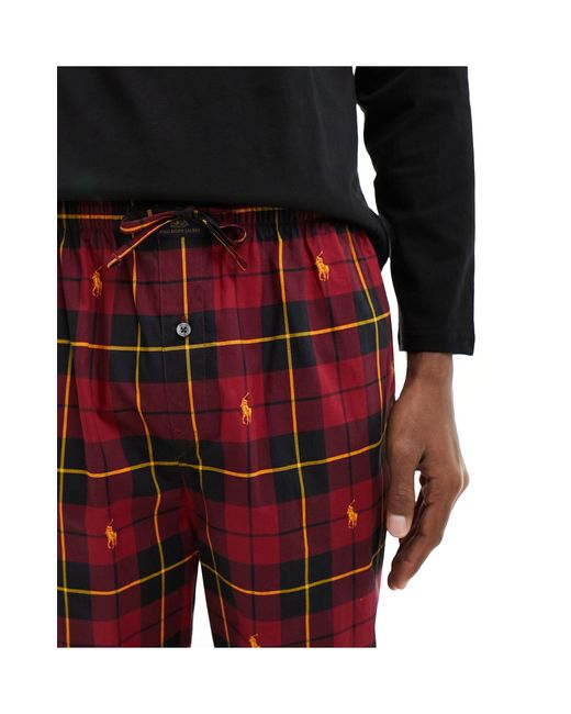 Polo Ralph Lauren – lounge-pyjamaset mit karierter hose und langärmligem shirt in Black für Herren