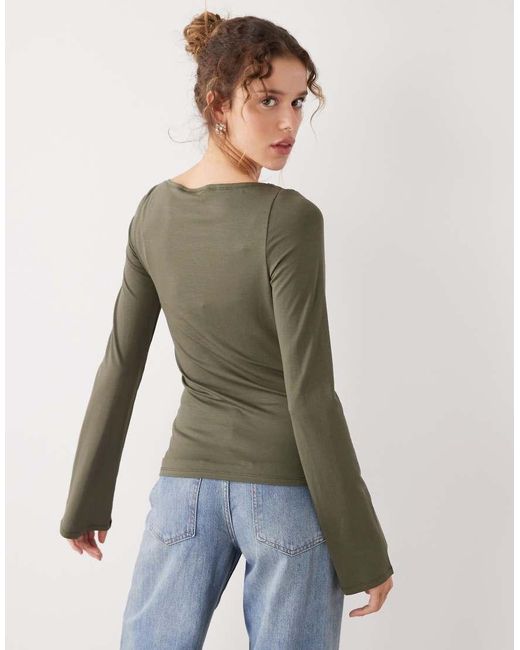 Weekday Green Annie Super Soft Long Sleeve Boat Neck Top