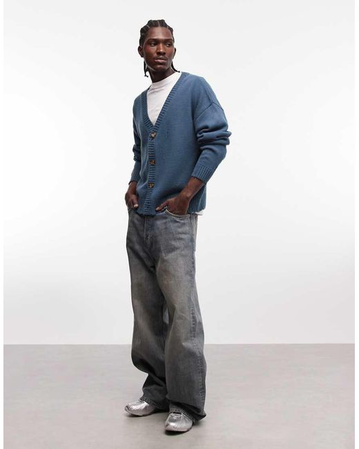 Collusion Blue Distressed Oversized Cardigan for men