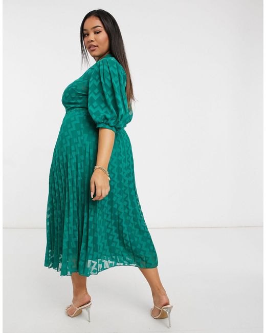asos design pleated batwing midi dress in chevron dobby Asos Curve High Neck With Puff Sleeve Green Colour:Red AX Paris Women's Burnt detachable sleeves for wedding dress Green asos