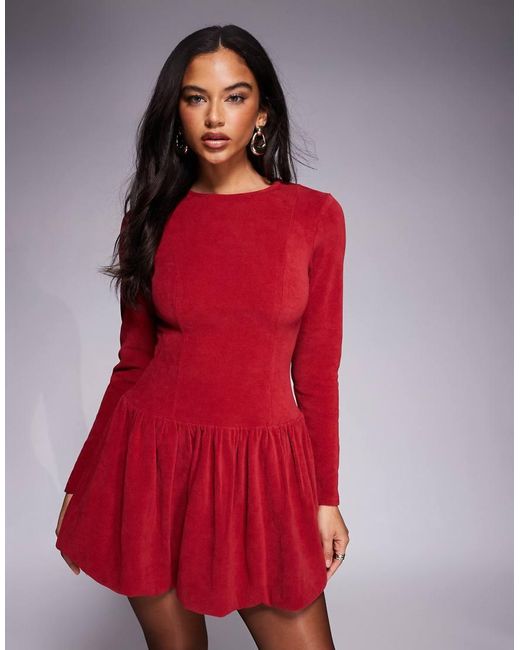 ASOS Red Cord Dropped Waist Bubble Hem Mini