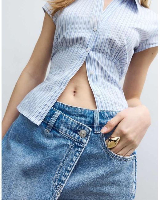 Stradivarius Blue Crossover Denim Skort
