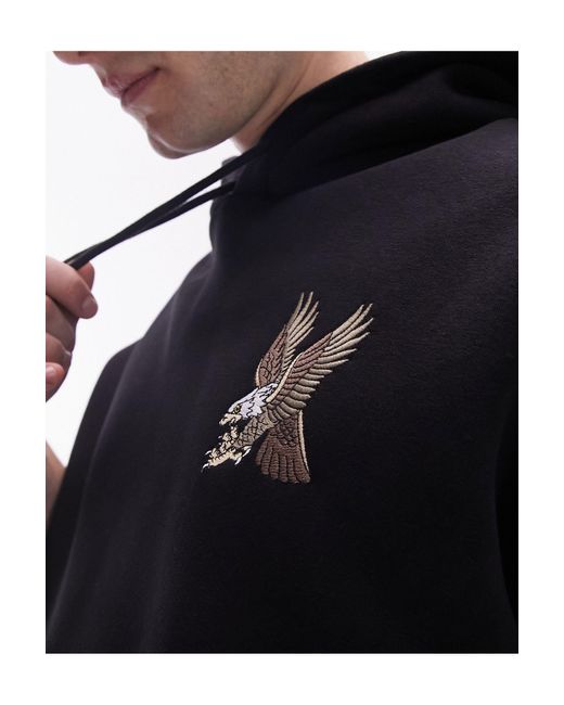 Topman Blue Oversized Fit Hoodie With Eagle Tattoo Embroidery for men